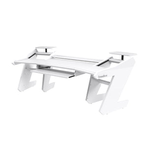 PRO LINE S Desk all White With Pullout & Speaker Shelves Bundle